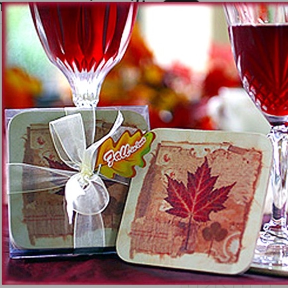 SALE Two 4-packs Kate Aspen Cork Coasters "Fall in Love" Autumn Wedding Favors - Picture 1 of 3